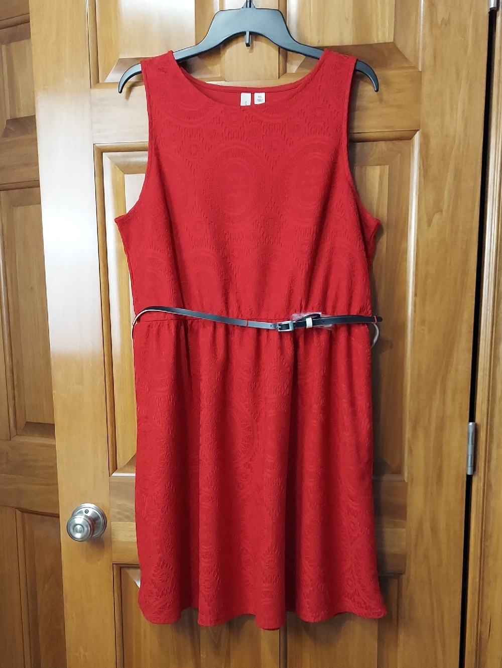 Tacera Sleeveless Soft Lace Dark Red Midi Dress with a Belt, Size XL, Like New